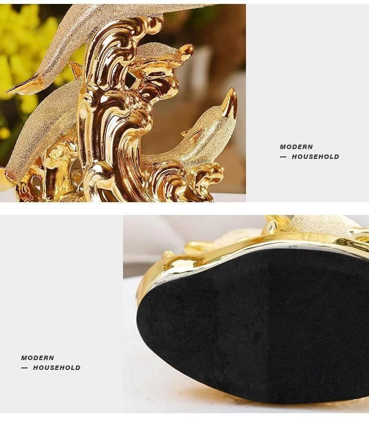 Wedding Decor Crafts Ceramic Creative Room Decoration Handicraft Gold Animal Porcelain Figurines Decorations