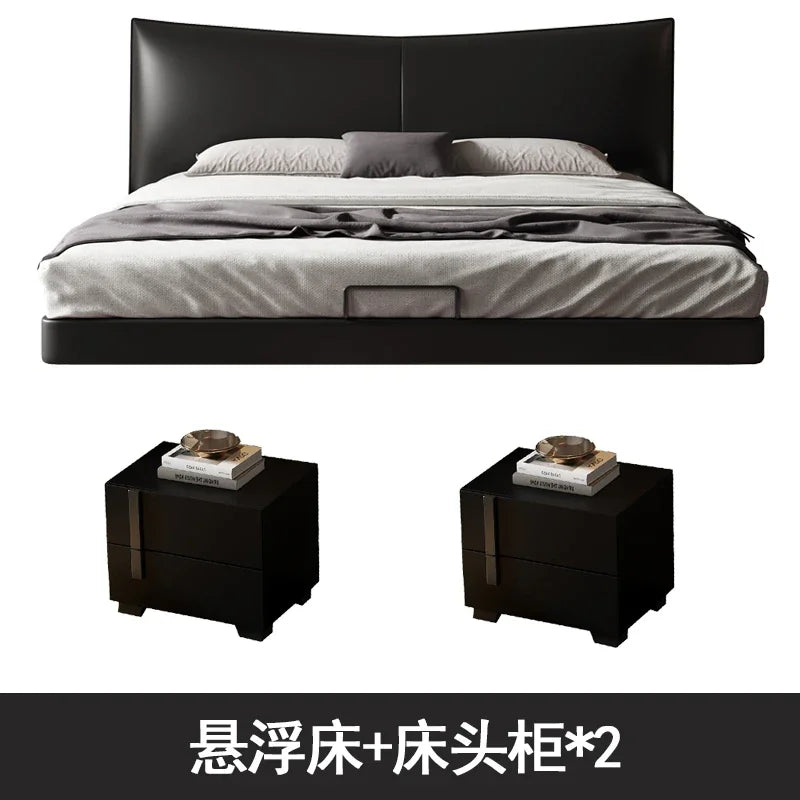 Modern Luxury Double Bed Black Leather Italian King Size Bed Frame Full Size Camas Matrimonial Queen Size Bedroom Set Furniture