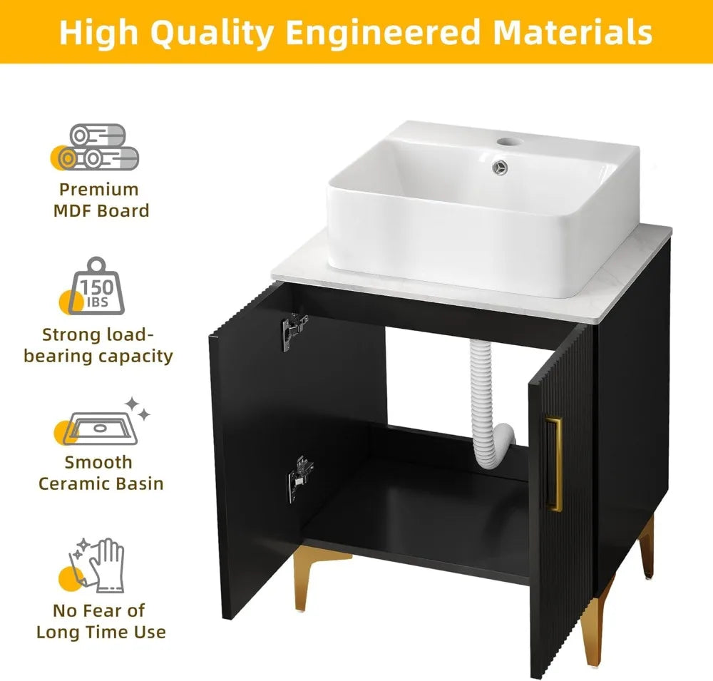 Bathroom Vanity 24 Inch with Counter Top Sink Combo, Modern Bathroom Storage Vanity Cabinet Set Included 2 Large Soft Closing