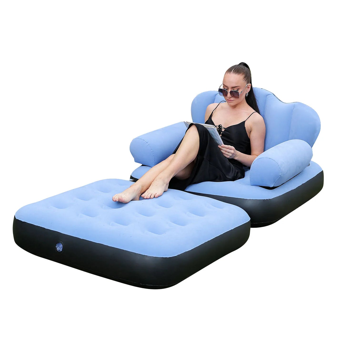 Outdoor 5 in 1 inflatable sofa, multi-function folding inflatable bed, flocking cloth folding recliner sofa bed