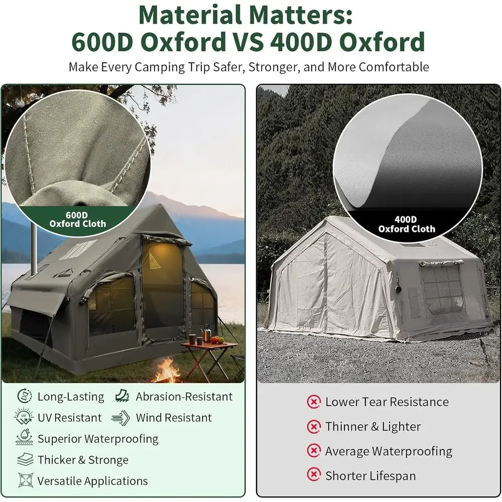 Quick Setup Luxury Camping Tent with Stove Jack for 2-4 People, Weather-Resistant 600D Fabric, Double Doors & Mosquito Net Windo