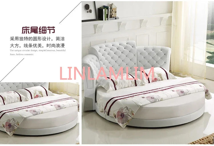 Smart bed frame camas bedroom кровать двуспальная lit beds سرير muebles de dormitorio мебель LED light round genuine leather