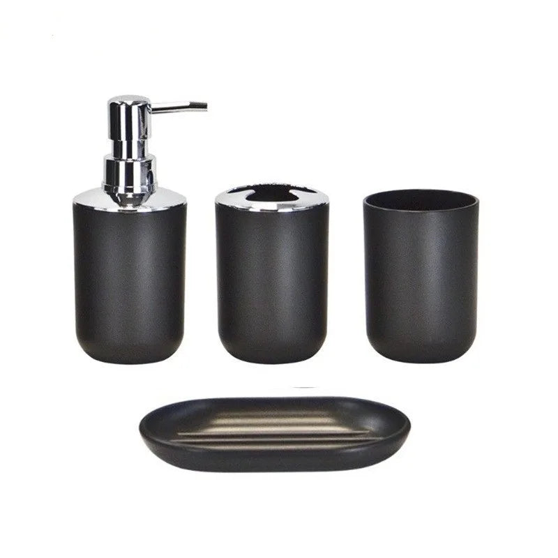 Modern Bathroom Essentials Set/Includes Toothbrush Holder, Waste Bin, Toilet Brush, Cup, Soap Dish and Soap Dispenser