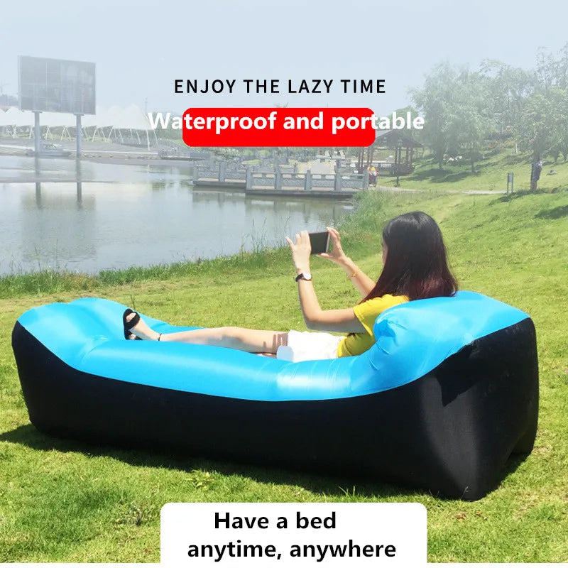 Air Lazy Inflatable Sofa Portable Outdoor Beach Air Sofa Sleeping Bag Bed Oxford Cloth 240x70cm