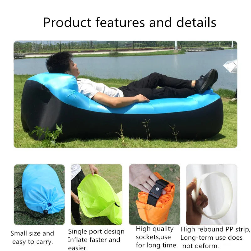 Air Lazy Inflatable Sofa Portable Outdoor Beach Air Sofa Sleeping Bag Bed Oxford Cloth 240x70cm