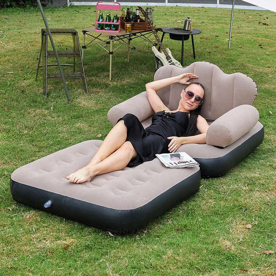 Outdoor 5 in 1 inflatable sofa, multi-function folding inflatable bed, flocking cloth folding recliner sofa bed