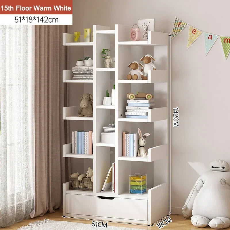 Living Room Bookshelf Multi-Level Floor Standing Storage Rack Office Display Cabinet Bookcase With Drawers Study Books Storage
