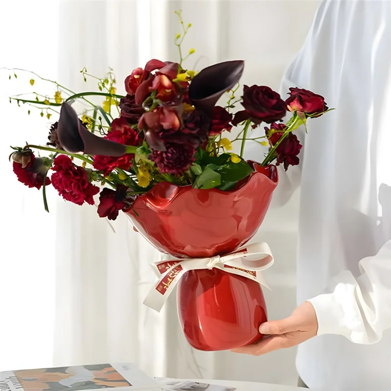 A69edesk Decor  Vase Rose Flower Shaped Floral Bouquet For Home Gardening Decorative Vases Room
