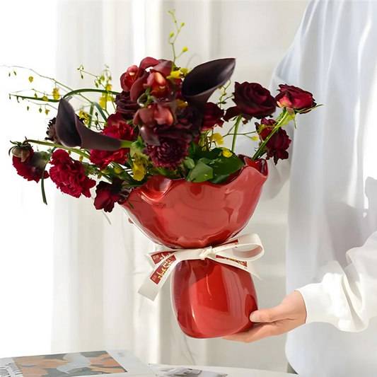 A69edesk Decor  Vase Rose Flower Shaped Floral Bouquet For Home Gardening Decorative Vases Room