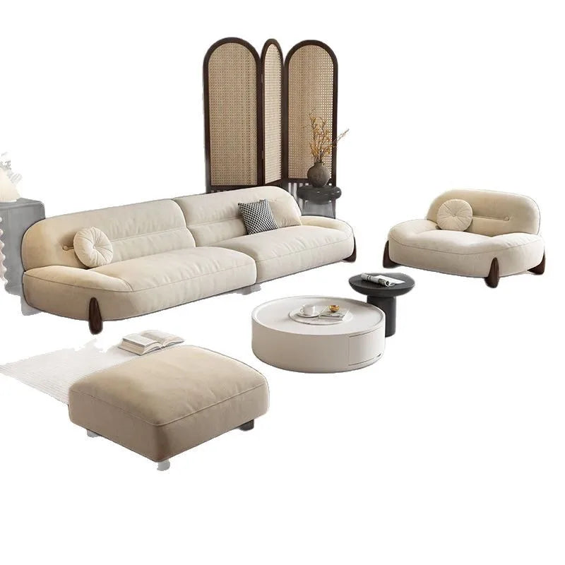 2025 new extremely simple modern cream style designer small apartment living room arc fabric sofa