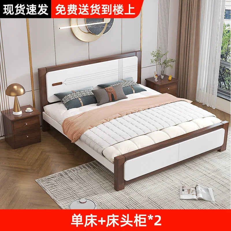 Master bedroom Nordic economy bed 1.8 meters solid wood bed 1.5 meters double bed household small apartment 1.2 meters single be