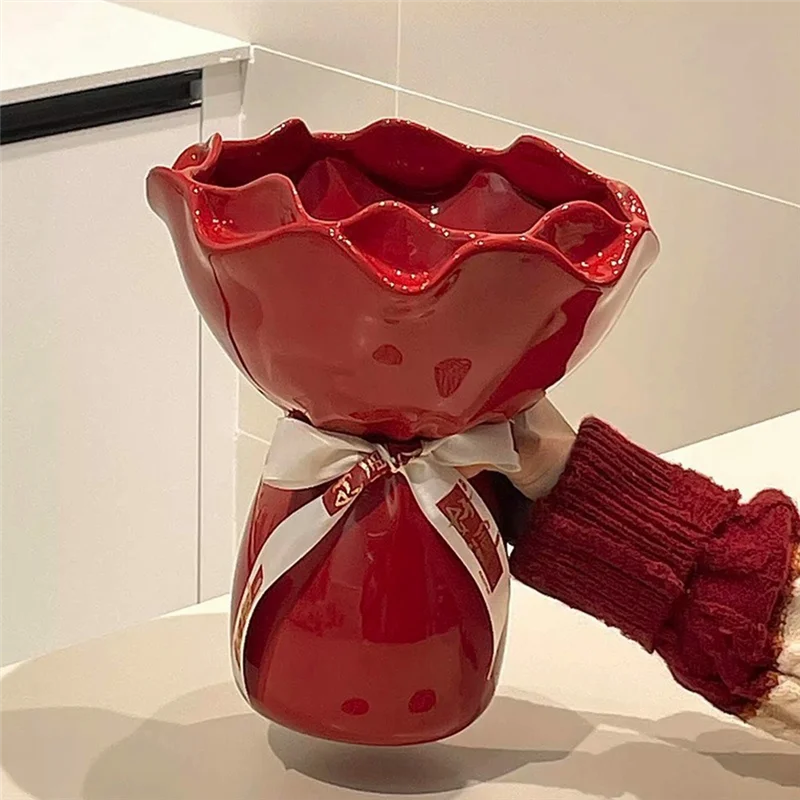 A69edesk Decor  Vase Rose Flower Shaped Floral Bouquet For Home Gardening Decorative Vases Room