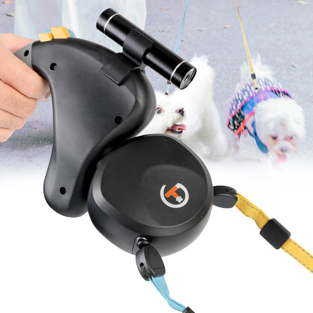 With Light Rotation Pet Rope Double Dual Dog Rope Leash for 2 Dogs Walking Retractable Pet Supplies Pet Traction Rope Belt