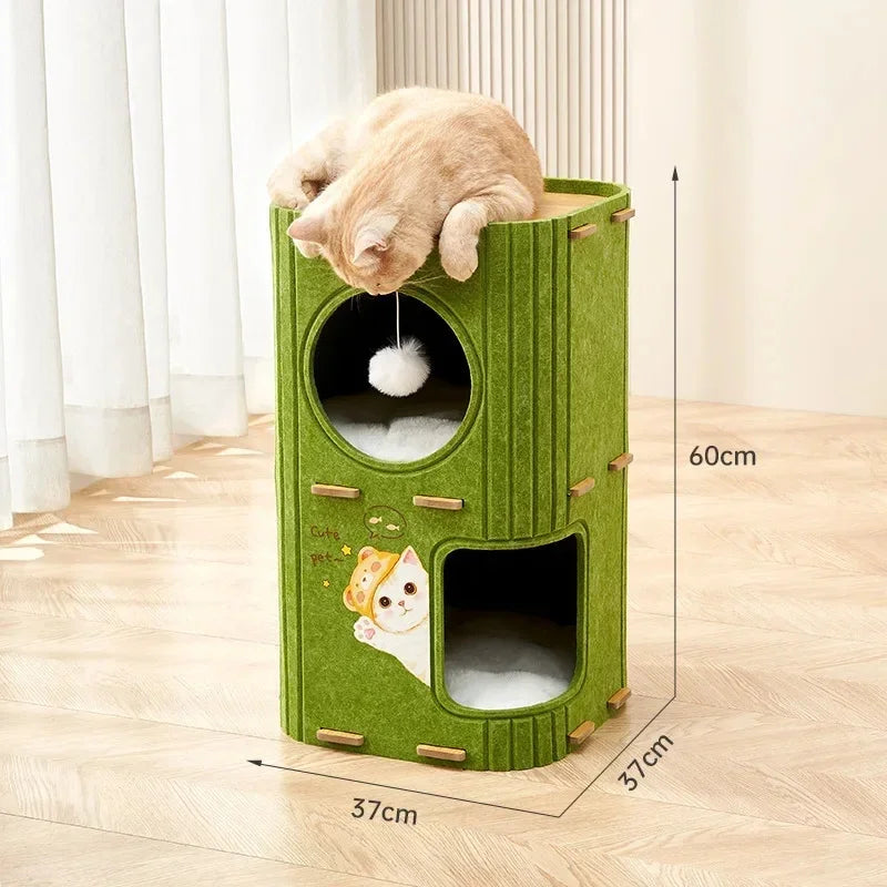 Multi-layer Cat House for Indoor Cats Pet Climbing Frame Integrated Cat Tree Double-layer Scratching Board Enclosed Cat House