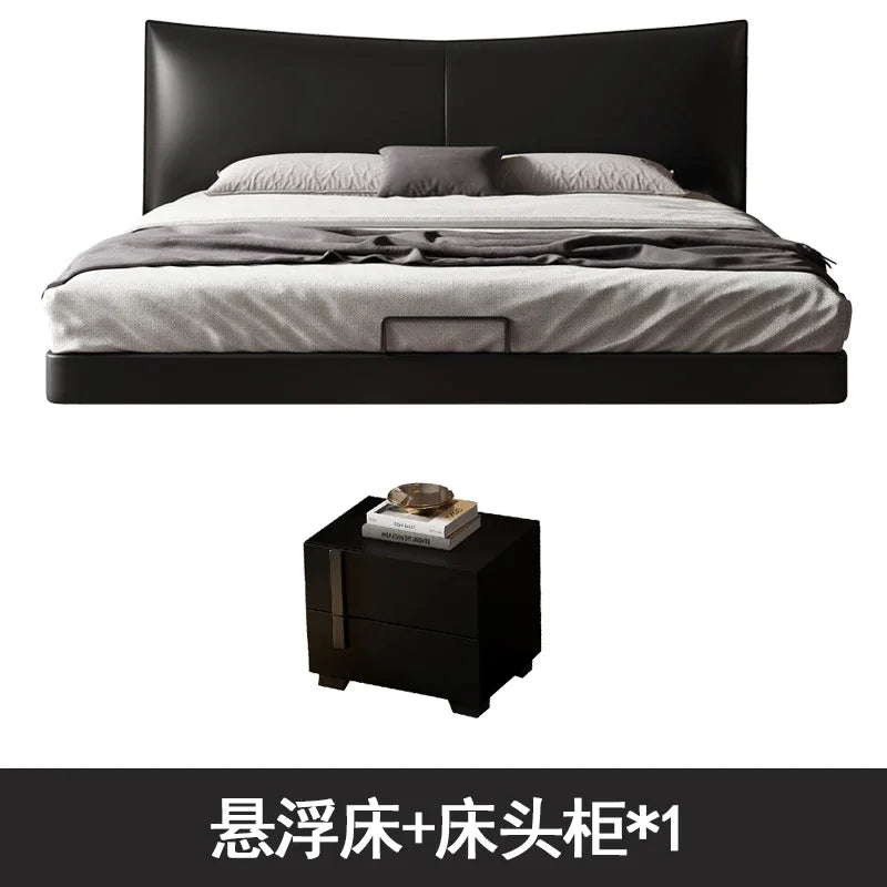 Modern Luxury Double Bed Black Leather Italian King Size Bed Frame Full Size Camas Matrimonial Queen Size Bedroom Set Furniture