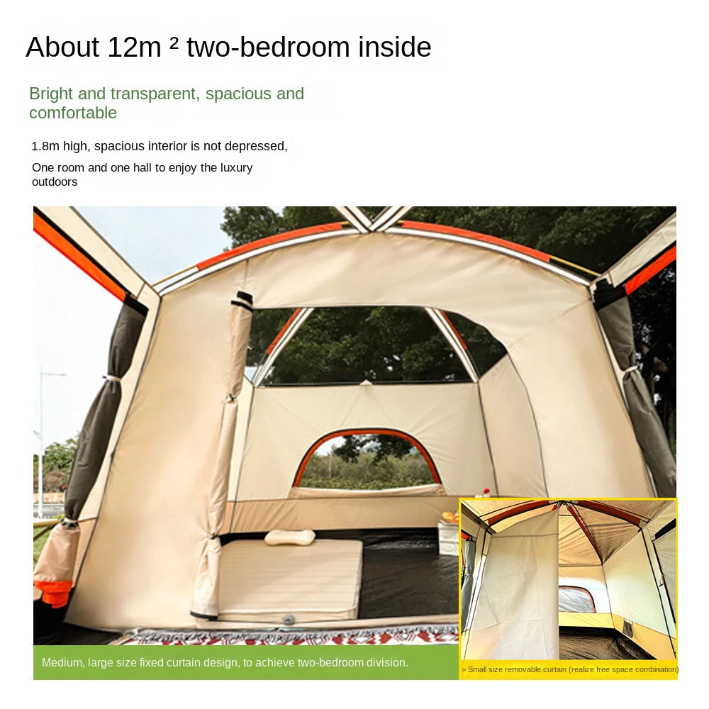 Double Rainproof Outdoor Tent, 2 Rooms and 1 Hall Villa Tent, Camping Tents, 4-10 Person, Overnight Camping Equipment, New
