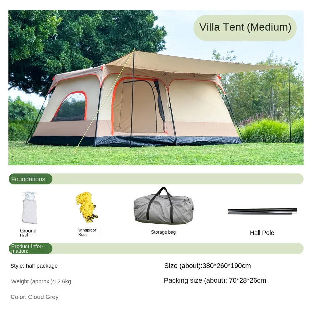 Double Rainproof Outdoor Tent, 2 Rooms and 1 Hall Villa Tent, Camping Tents, 4-10 Person, Overnight Camping Equipment, New