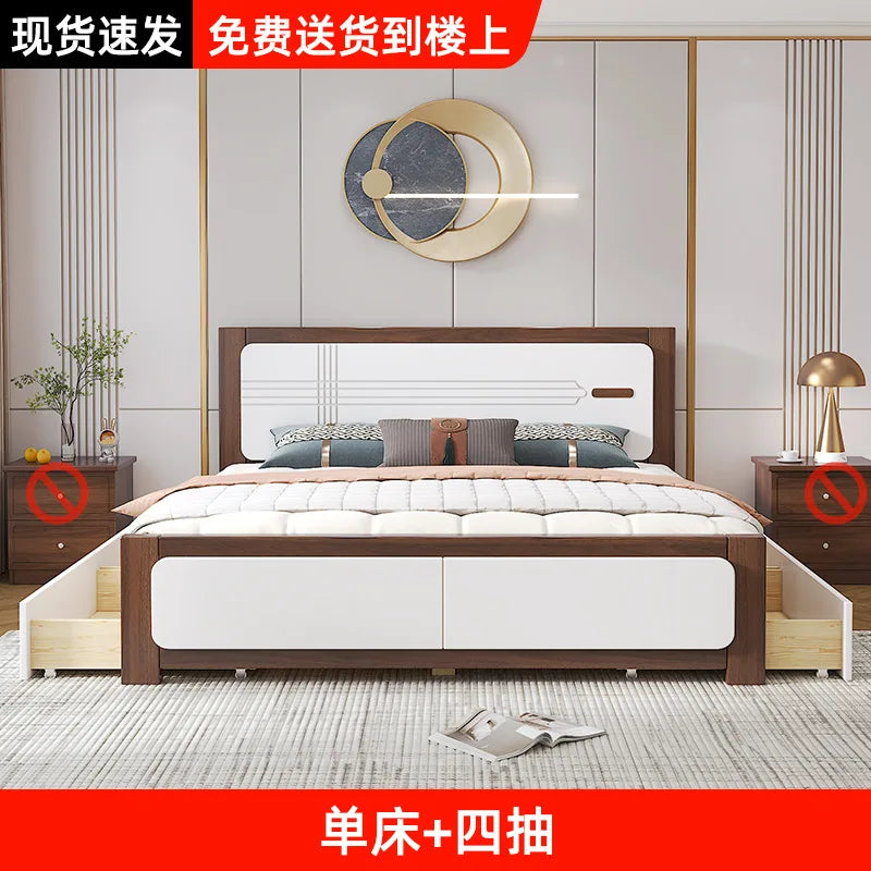 Master bedroom Nordic economy bed 1.8 meters solid wood bed 1.5 meters double bed household small apartment 1.2 meters single be