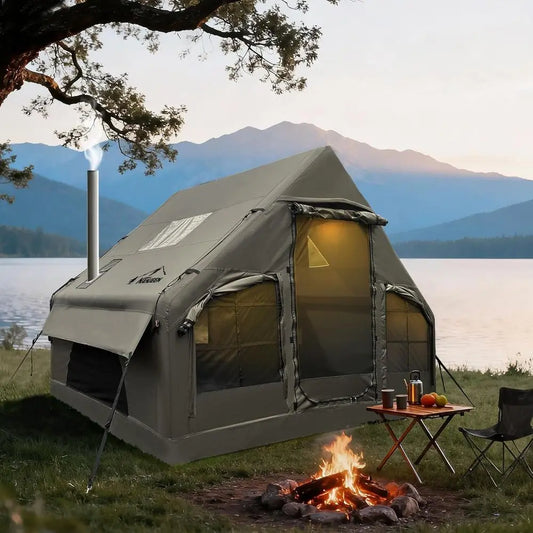 Quick Setup Luxury Camping Tent with Stove Jack for 2-4 People, Weather-Resistant 600D Fabric, Double Doors & Mosquito Net Windo
