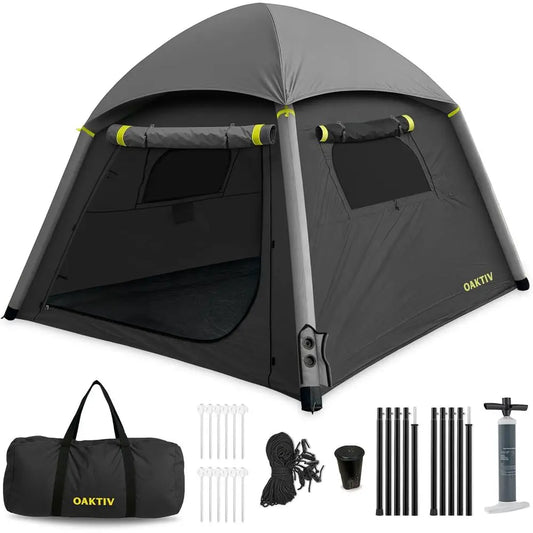 4-Season Waterproof Air Tent for 6, Easy Setup with Manual & Battery Pump, UV Protection, 210D Fabric