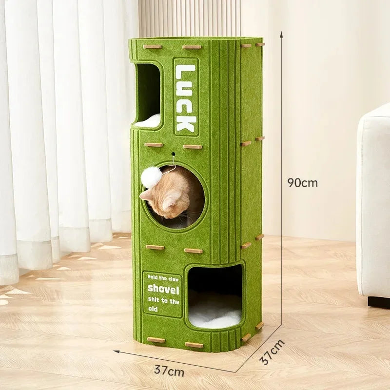 Multi-layer Cat House for Indoor Cats Pet Climbing Frame Integrated Cat Tree Double-layer Scratching Board Enclosed Cat House