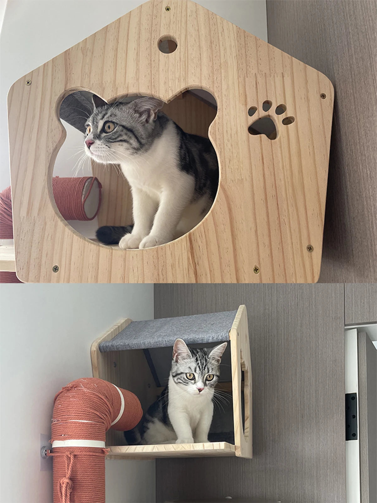 Cat Wall Climbing House Shelf Bed Wall Mounted Tree Tower Hiding House Villa Castle for Indoor Cats Accessories Sleeping