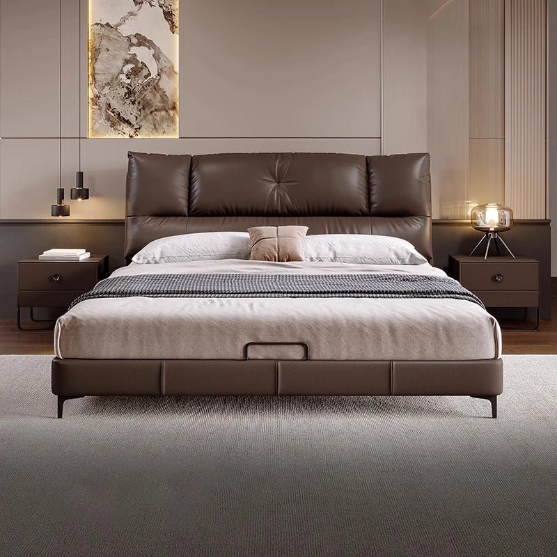 King/Queen Size Bedroom Furniture Modern Simple Leather Soft Bed Bedroom Furniture Wedding Bed Light Luxury Designer Double Bed