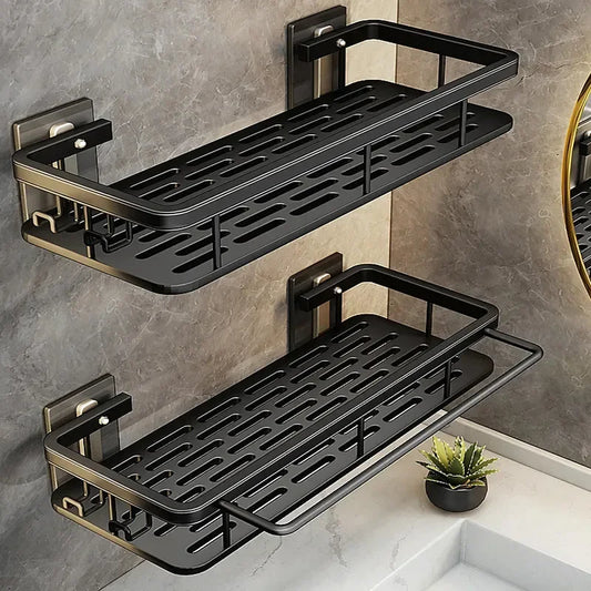 Bathroom Shelf Kitchen Storage Organizer Aluminum Alloy Shampoo Rack Shower Shelf Bathroom Accessories No Drill Toilet Bath Shel