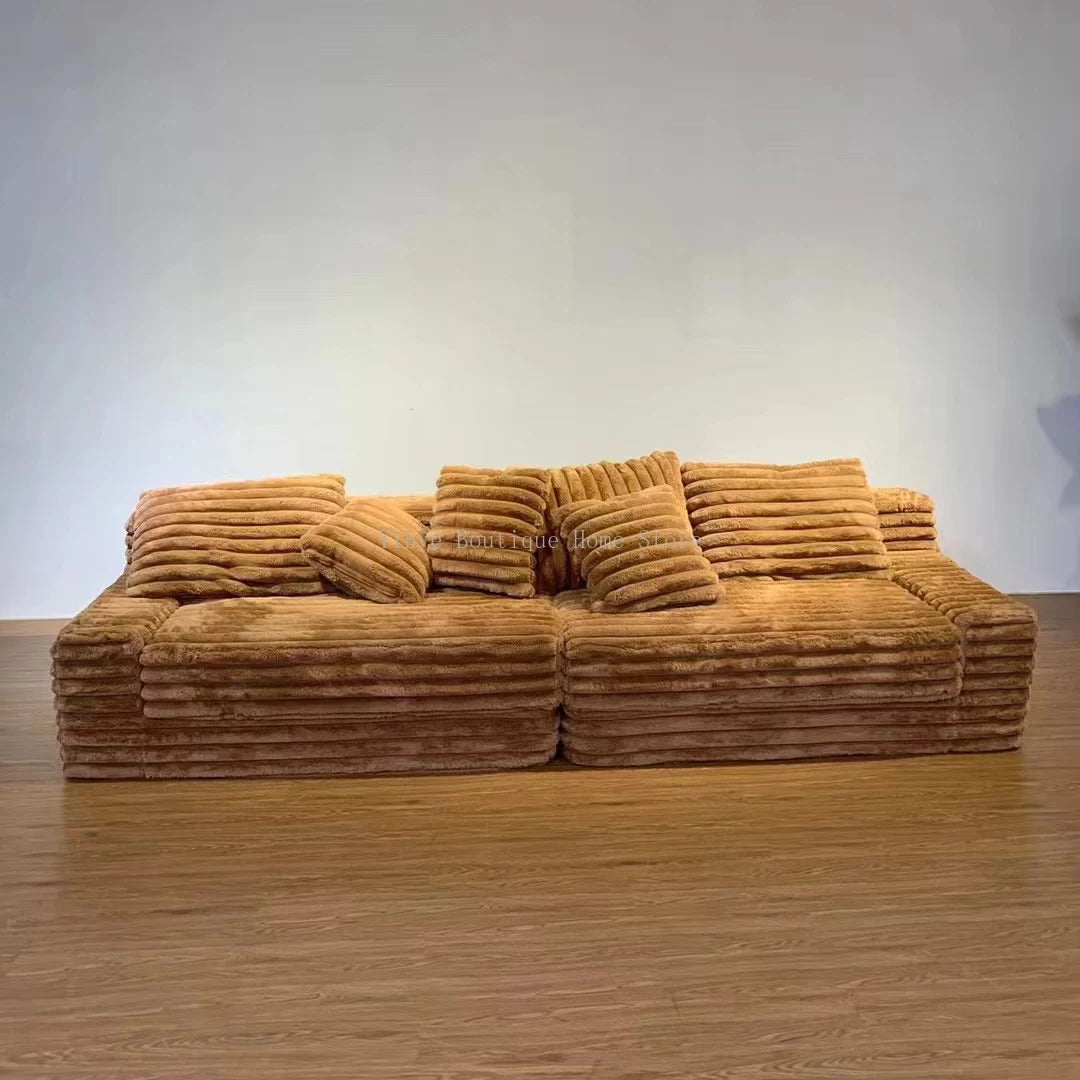 Minimalist Nordic Lazy Sofa, Thick Corduroy Cloud Design, Extra Wide Seat Depth, Vacuum Compressed Custom Living Room Furniture