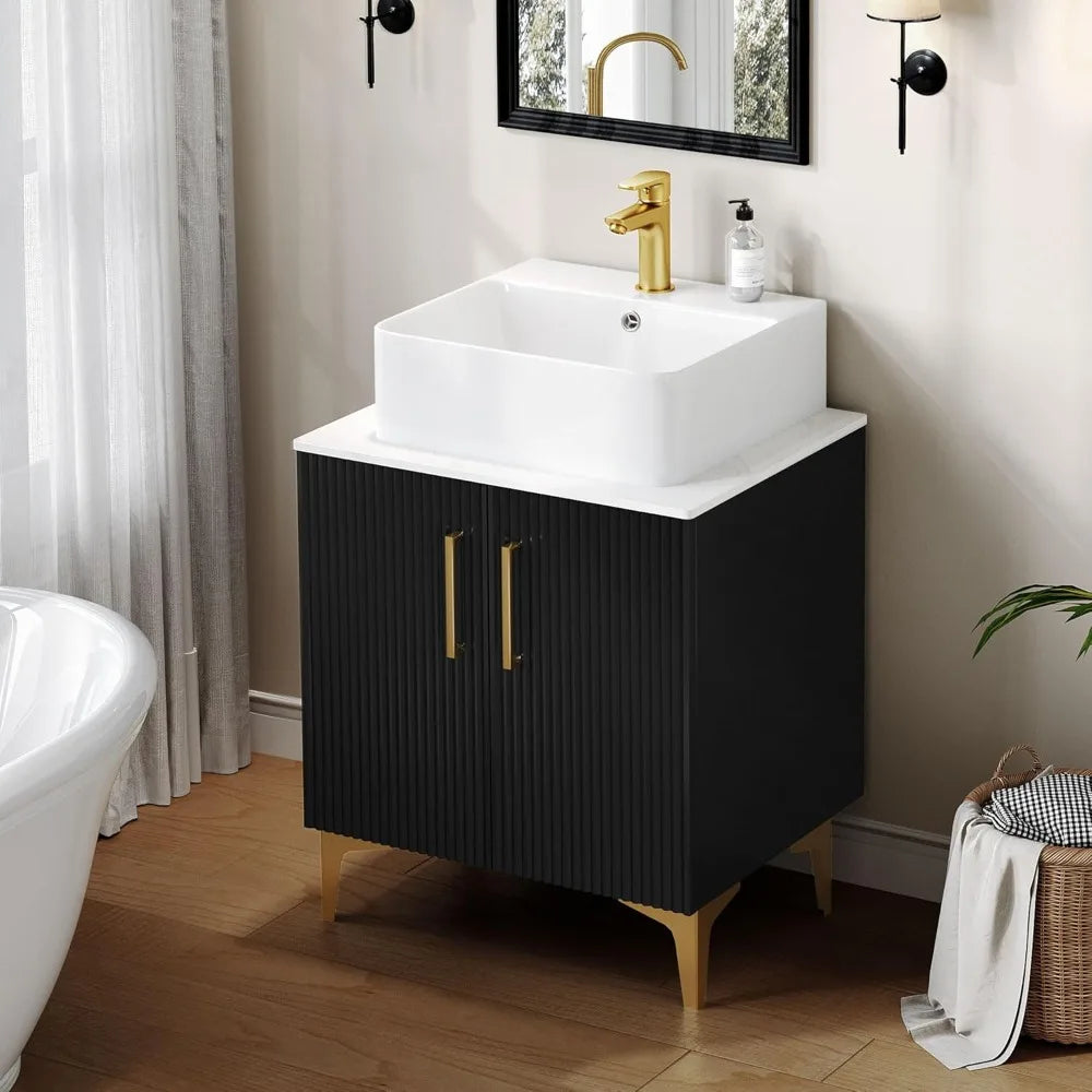 Bathroom Vanity 24 Inch with Counter Top Sink Combo, Modern Bathroom Storage Vanity Cabinet Set Included 2 Large Soft Closing