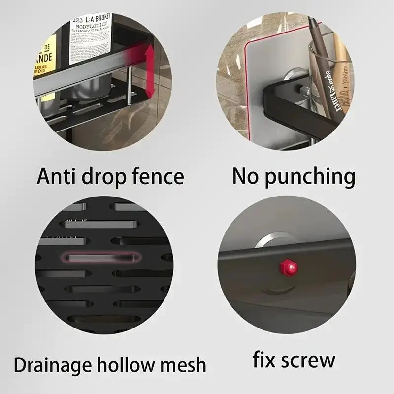 Bathroom Shelf Kitchen Storage Organizer Aluminum Alloy Shampoo Rack Shower Shelf Bathroom Accessories No Drill Shelf