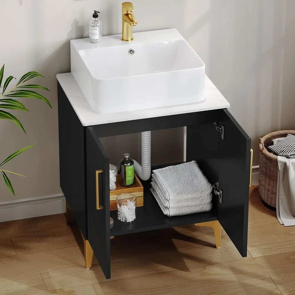 Bathroom Vanity 24 Inch with Counter Top Sink Combo, Modern Bathroom Storage Vanity Cabinet Set Included 2 Large Soft Closing