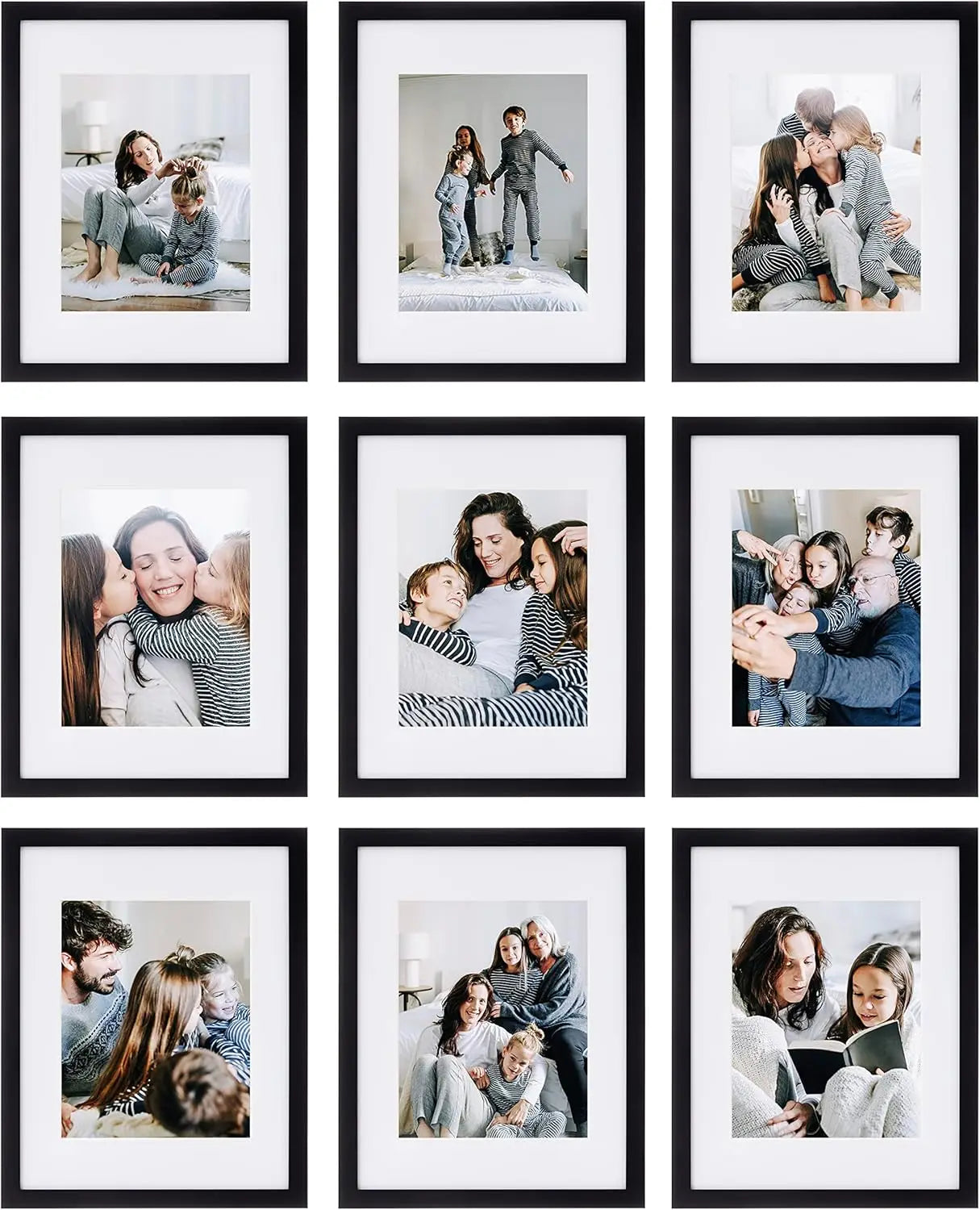 9-Piece Gallery Wall Frame Set, 11x14 in. to 8x10 in., Matte Black - Easy Hang Template, Modern Home Decor