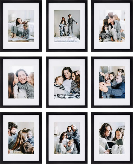 9-Piece Gallery Wall Frame Set, 11x14 in. to 8x10 in., Matte Black - Easy Hang Template, Modern Home Decor