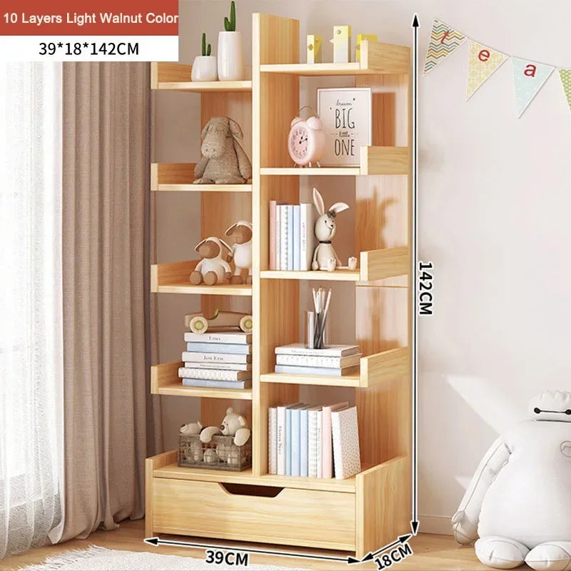 Living Room Bookshelf Multi-Level Floor Standing Storage Rack Office Display Cabinet Bookcase With Drawers Study Books Storage