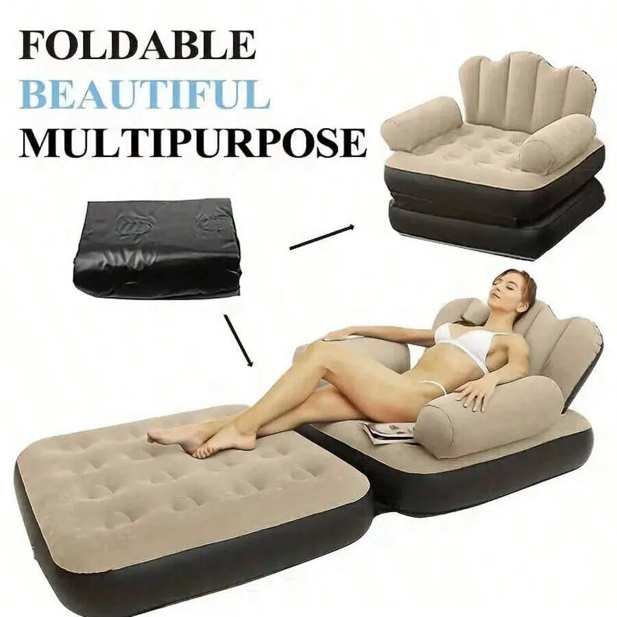 Outdoor 5 in 1 inflatable sofa, multi-function folding inflatable bed, flocking cloth folding recliner sofa bed