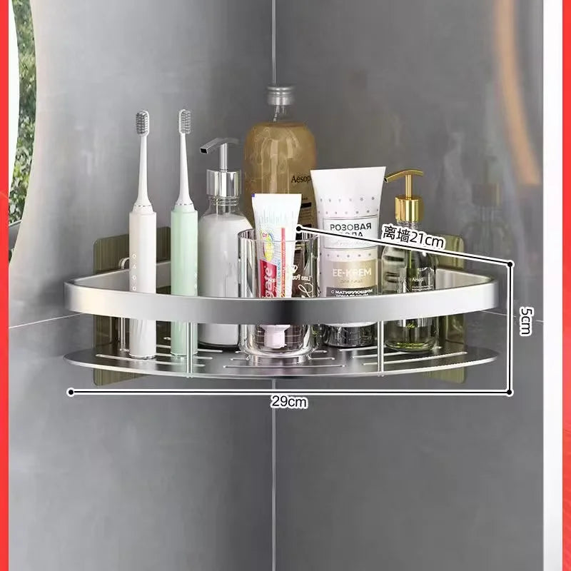 Bathroom Shelf Kitchen Storage Organizer Aluminum Alloy Shampoo Rack Shower Shelf Bathroom Accessories No Drill Toilet Bath Shel