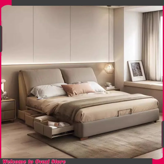 Bedroom Safe Wooden Bed Floor Double Comfortable Sleeping Large Size Bed Soft Fashion Interior Cama Matrimonial Furnitures