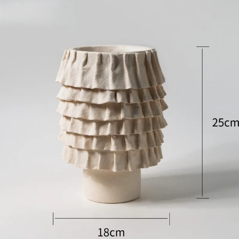 Resin Modern Cylinder Vases Handmade Realistic White Matte Wrinkled Vases Simple Artistic High Quality Desktop Home Decor