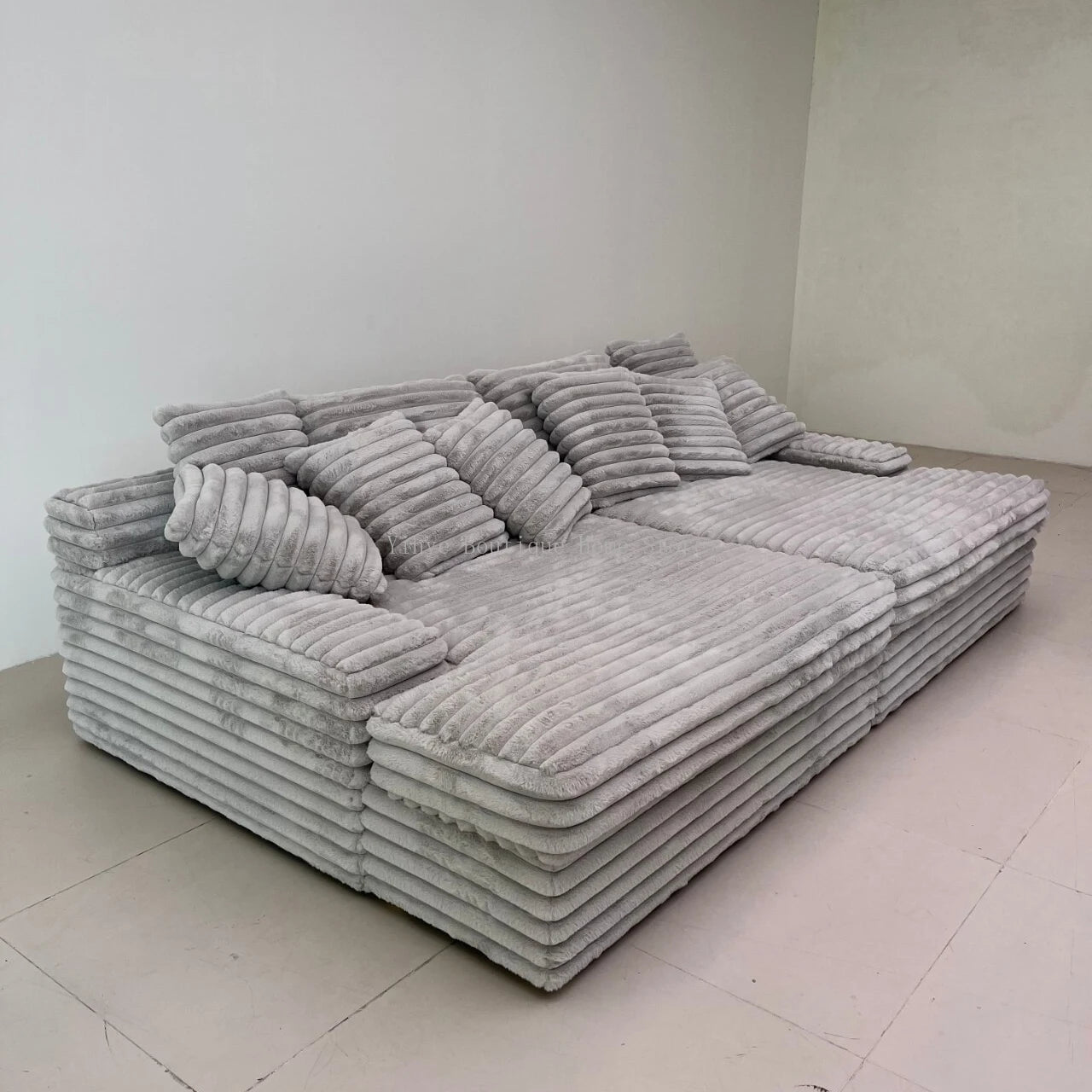 Minimalist Nordic Lazy Sofa, Thick Corduroy Cloud Design, Extra Wide Seat Depth, Vacuum Compressed Custom Living Room Furniture