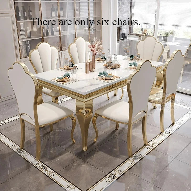 Marble Luxury Dining Table Unique Gold Individual White Italian Dining Table Rectangular Design Mesa Comedor Home Furniture