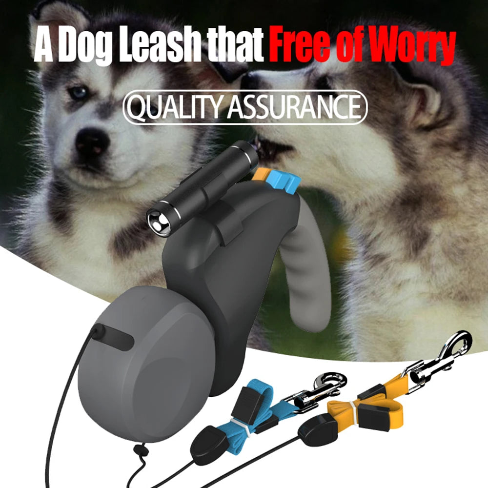 With Light Rotation Pet Rope Double Dual Dog Rope Leash for 2 Dogs Walking Retractable Pet Supplies Pet Traction Rope Belt