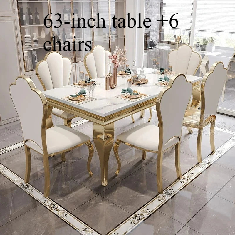Marble Luxury Dining Table Unique Gold Individual White Italian Dining Table Rectangular Design Mesa Comedor Home Furniture