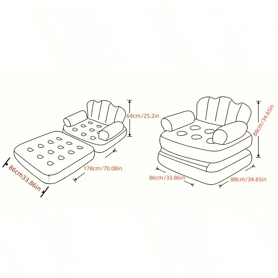 Outdoor 5 in 1 inflatable sofa, multi-function folding inflatable bed, flocking cloth folding recliner sofa bed
