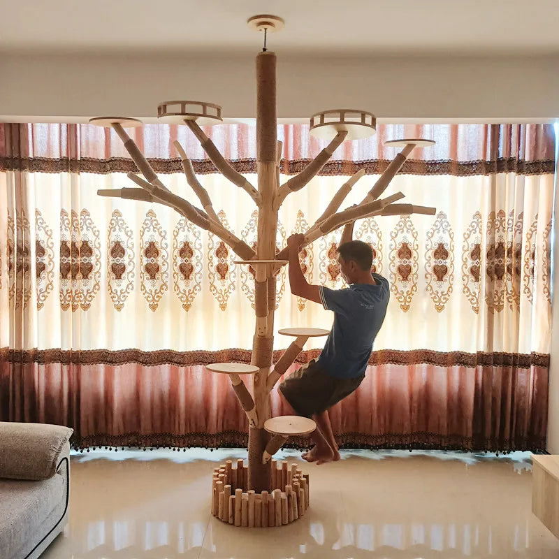 Large Cat Climbing Frame Artificial Tree Integrated Multi-functional Solid Wood Pet Frame Pet House Luxury Full Set of Cat Toys