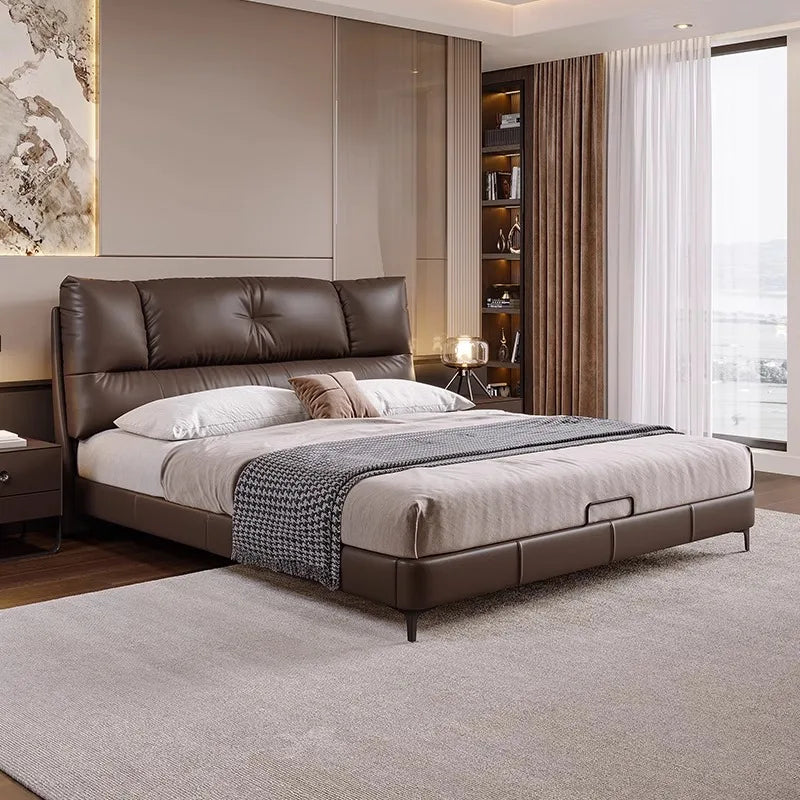 King/Queen Size Bedroom Furniture Modern Simple Leather Soft Bed Bedroom Furniture Wedding Bed Light Luxury Designer Double Bed