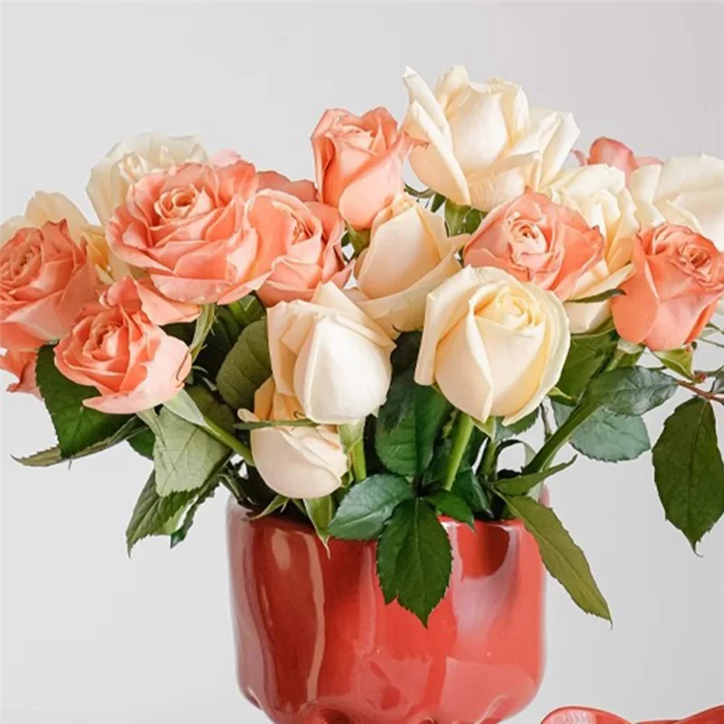 A69edesk Decor  Vase Rose Flower Shaped Floral Bouquet For Home Gardening Decorative Vases Room