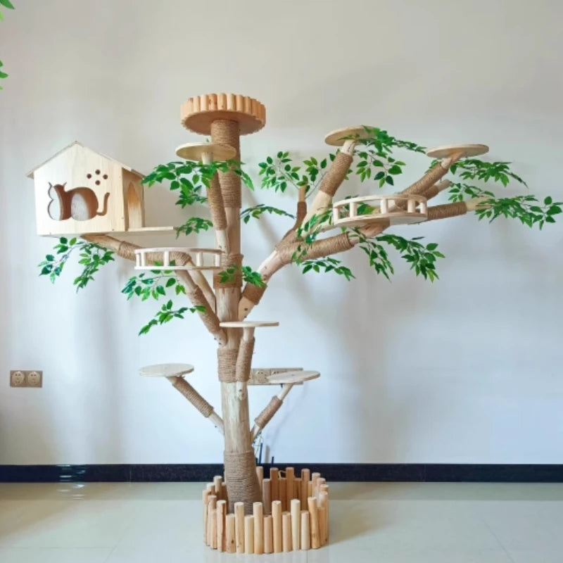 Large Cat Climbing Frame Artificial Tree Integrated Multi-functional Solid Wood Pet Frame Pet House Luxury Full Set of Cat Toys