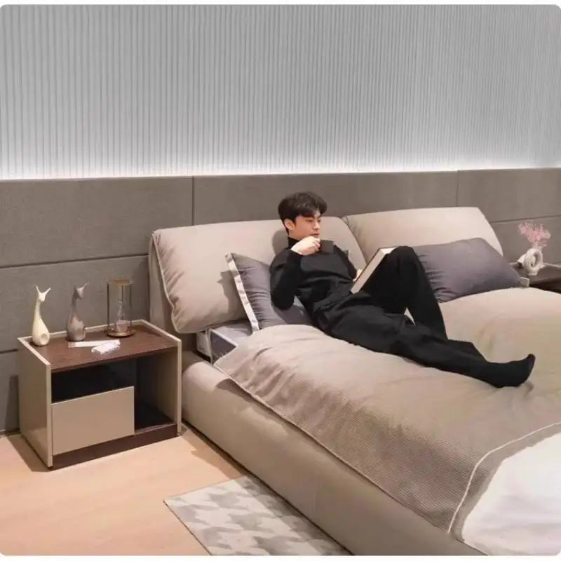 Unique Gray Double Bed Decoration Minimalist Modern Pliable Double Bed Frame Wooden Camping Cama Matrimonial Furniture For Home