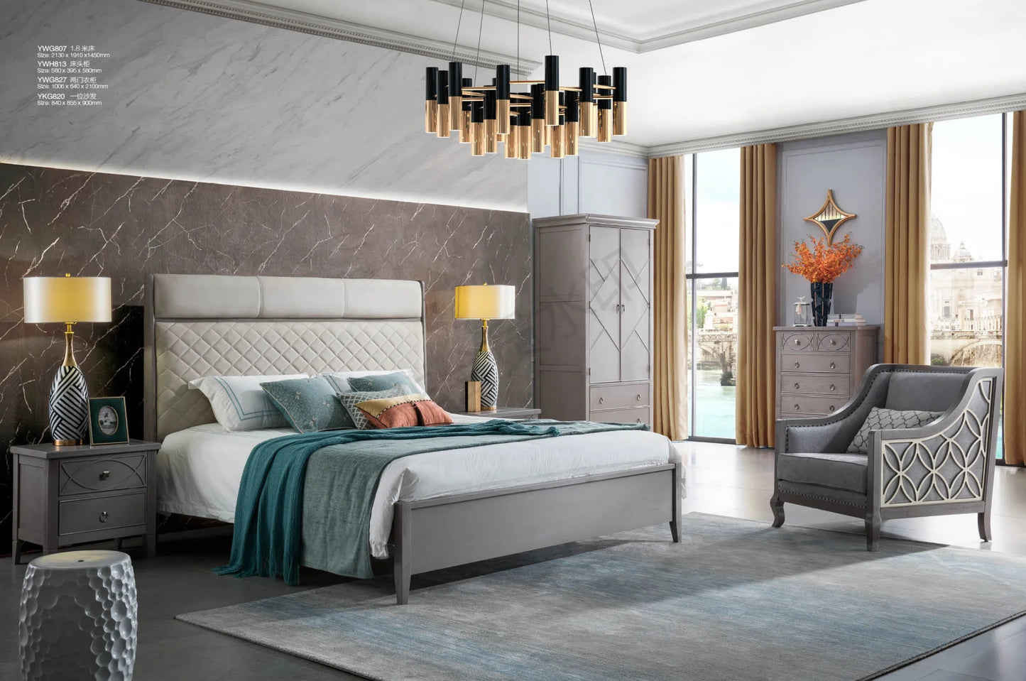 CBMmart Italian Room King Size Luxury Furniture Modern Bedroom for Hotel double Beds